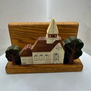 Vintage 1994 P Fuller hand painted wooden church napkin holder-rustic folk art